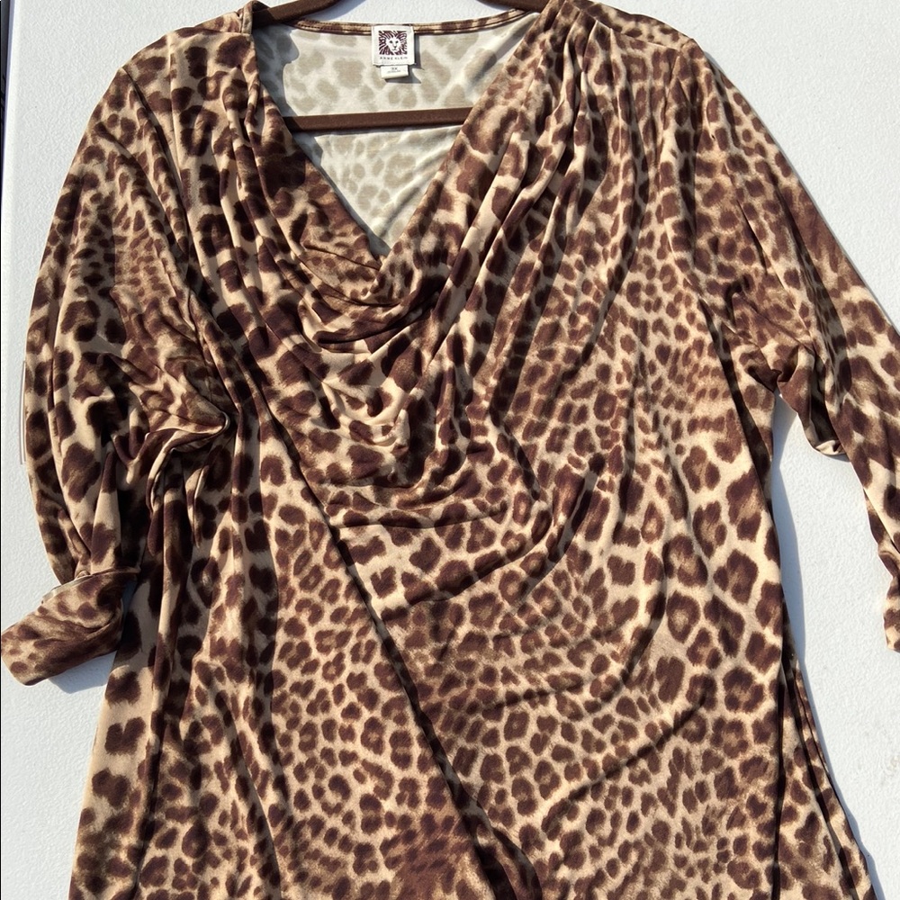 Anne Klein Plus leopard print cowl neck blouse 3X